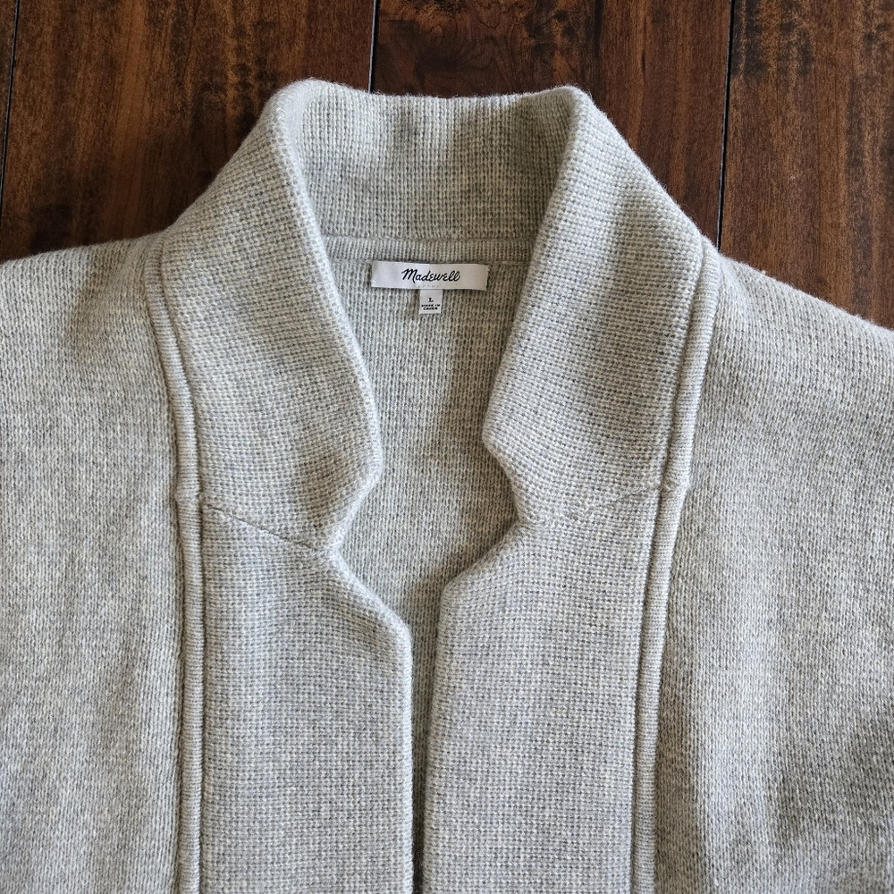 Madewell Spencer Sweater Coat Women Gray Cardigan Wool Open Front Pockets Large - Picture 11 of 13